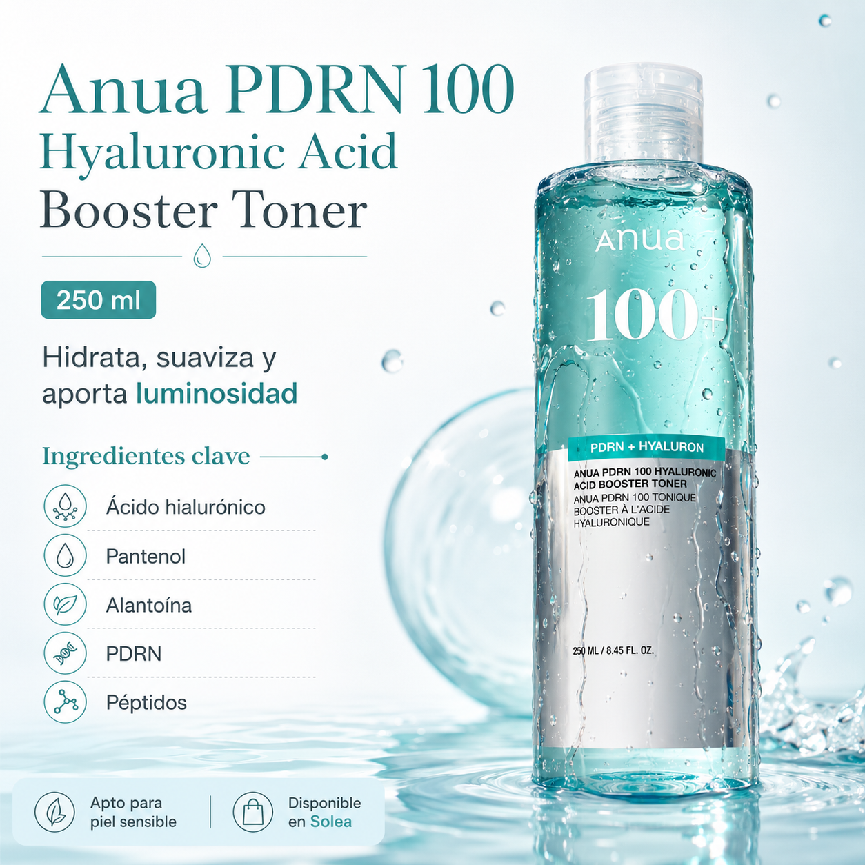 [Tónico facial] Anua PDRN 100 HYALURONIC ACID BOOSTER TONER 250ml