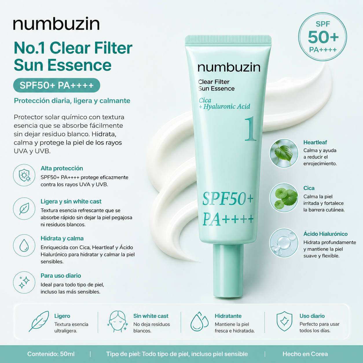 Numbuzin No.1 Clear Filter Sun Essence SPF50+ PA++++ – 50ml